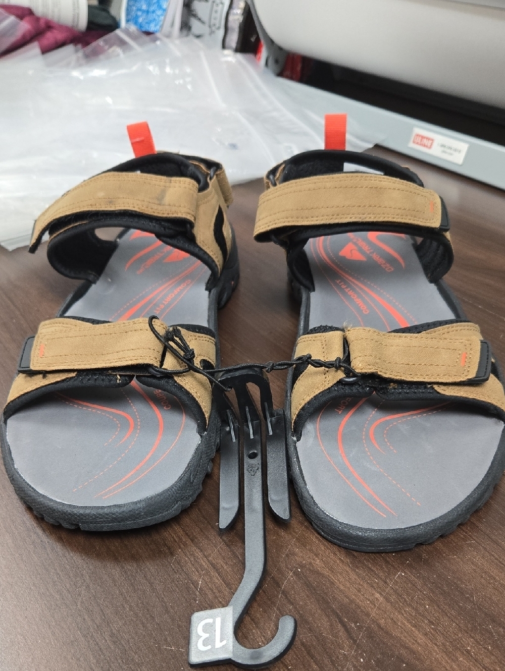Ozark Trail Size 13 Brown Velcro Slip On Sandal